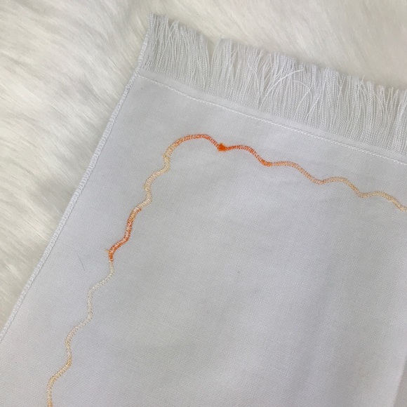 Embroidered Golden Tulips Flowers Fringe Handkerchief Vintage Style Floral - Picture 12 of 16